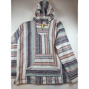 Iguana Jack Baja Multi Color Hoodie Surfer Pink Rug Hippie Sweatshirt XL